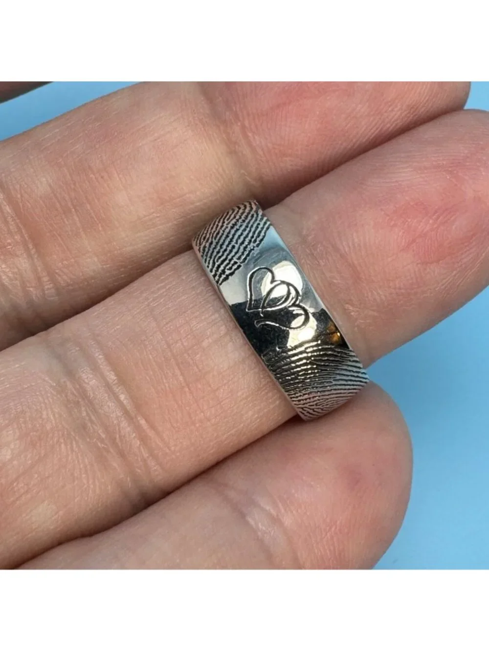 Fingerprint Design Sterling Silver 925 Heart Band 6mm Wide Ring Size 6